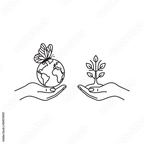 Hands holding earth and a small plant, symbolizing environmental protection and care