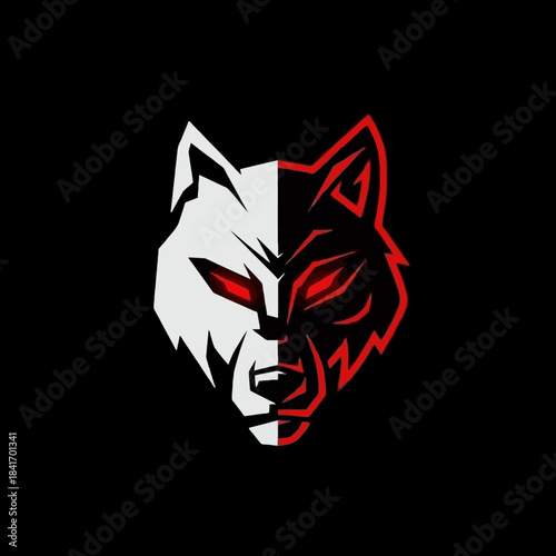 Striking Wolf Head Logo with Red Eyes and Split Design.