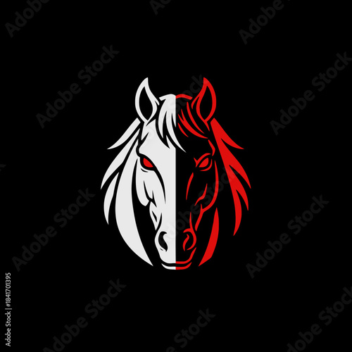 Striking Horse Head Logo Design with Red and White Contrast.