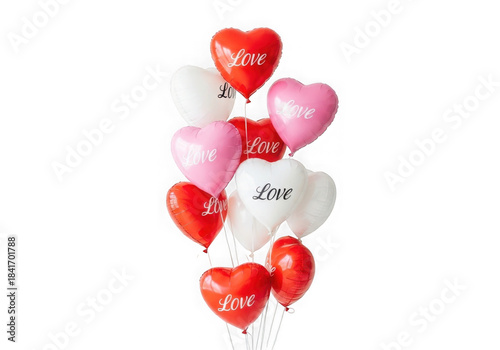 Heart Shaped Love Balloons in Red Pink and White Isolated on Black