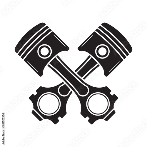 A black and white illustration of two engine pistons with gears below them