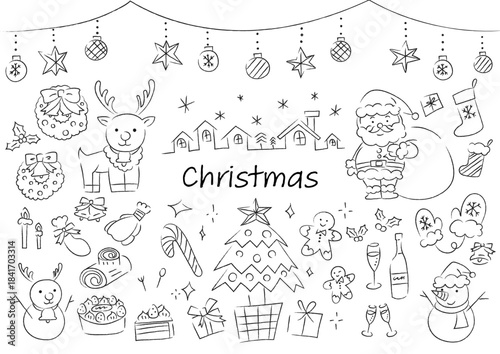 クリスマスのものを集めたアナログ風の手描きイラストセット
