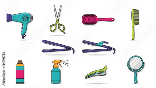 Styling tools collection vector illustration on white background design elements