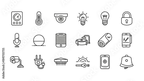 Smart home icons set technology and automation illustrations