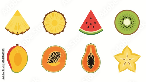 Vibrant fruits in sections pineapple watermelon kiwi papaya and more