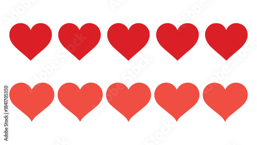 Health bar or rating system concept with ten hearts in two rows on white background