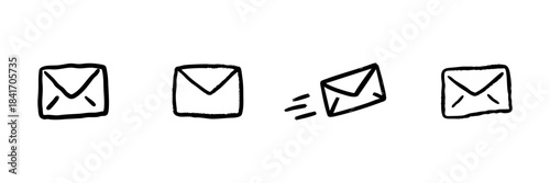 Envelope Icons Line Set In Doodle Style. Email Communication And Messaging Symbols Outline Sketch Collection. Hand Drawn Isolated Vector Illustration