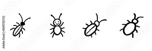 Insect Line Icon Set In Doodle Style. Bug And Ant Illustrations Outline Sketch Collection. Entomology And Nature Study. Hand Drawn Isolated Vector Illustration