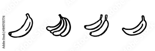 Banana Line Icon Set In Doodle Style. Fruit Nutrition And Healthy Eating Outline Sketch Collection. Tropical Fruit Illustration For Food And Diet Concepts. Hand Drawn Isolated Vector Illustration