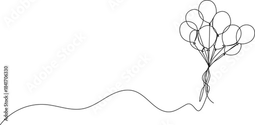continuous line drawing of a bunch of balloons tied together, line art vector illustration