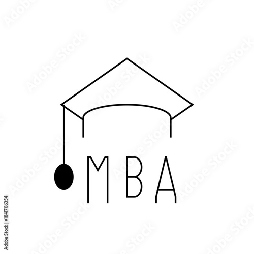 Minimalist MBA Graduation Cap Icon, Black Tassel, Education Symbol, Business Degree