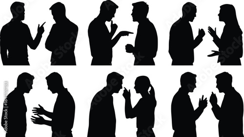 a collection of silhouettes depicting various gestures and poses of people engaged in conversation and expressive communication showcasing diverse interactions high quality professional detailed