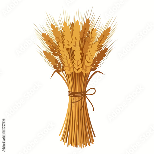 Golden Wheat Sheaf Tied with Twine, Harvest Agriculture Symbol Vector Illustration