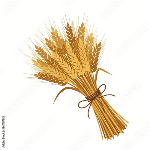 Golden Wheat Sheaf Bundle Tied with Twine, Agricultural Harvest Symbol Vector Illustration