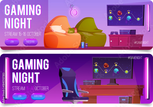 Vector set of two banners of online competitions, Gaming night.