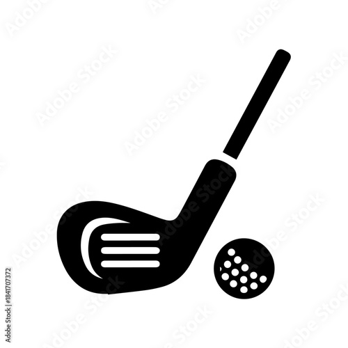 Black metal golf club and ball icon set isolated on white cooking equipment background