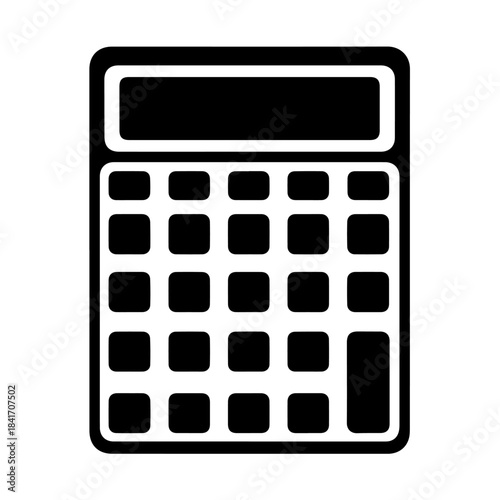 Black electronic business calculator vector icon illustration with numbers and display on white