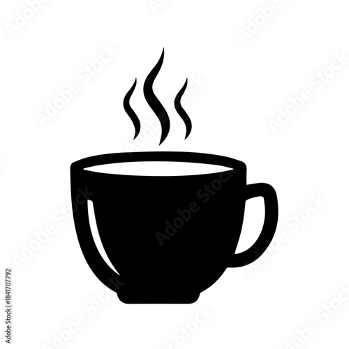 Hot beverage icon featuring a vector illustration of a coffee mug with steam and a saucer