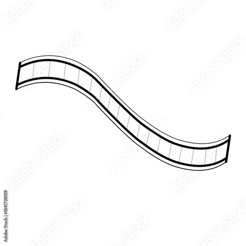 vector arrow icon,An outline drawing of a film strip curving in a wave, symbolizing cinematography, video content, or nostalgia for classic movies.
