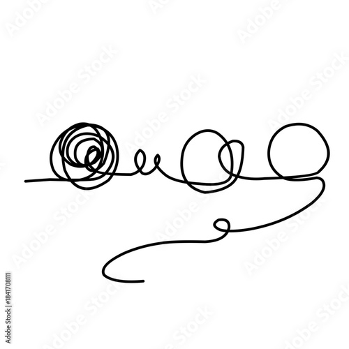 vector illustration of a snail,A stylish vector drawing of a single continuous line illustrating the transition from a tangled knot to clear, simple circles, symbolizing problem-solving or bringing or