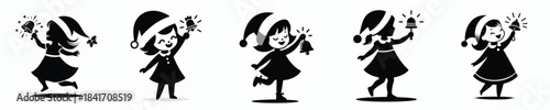 vector silhouette of a little girl ringing a small Christmas bell