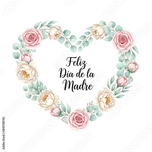 Square Watercolor Floral Heart Wreath — Feliz Día de la Madre — Social Media Card