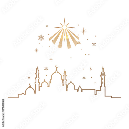 Silhouette of a Christmas Star Over a Golden Mosque Skyline