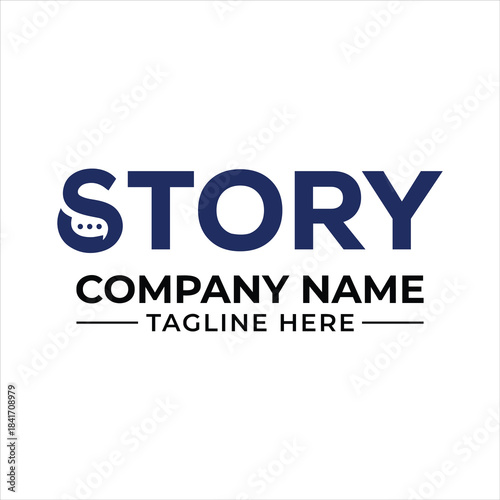 A modern logo design featuring the word "story" with a speech bubble integrated into the letter 's'