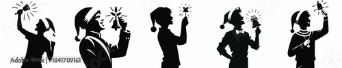 vector silhouette of a man ringing a small Christmas bell
