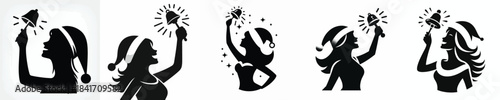 vector silhouette of a woman ringing a small Christmas bell