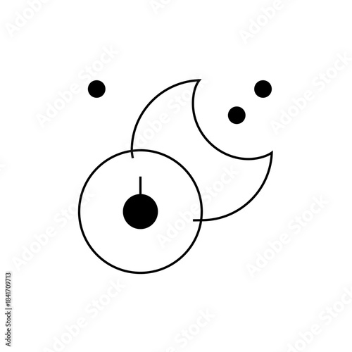 Minimalist Black and White Moon Phases Diagram with Orbiting Planets