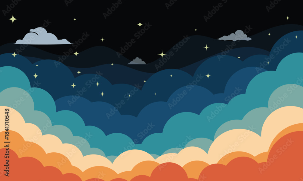 Obraz premium Retro color minimalist night sky illustration digital art background