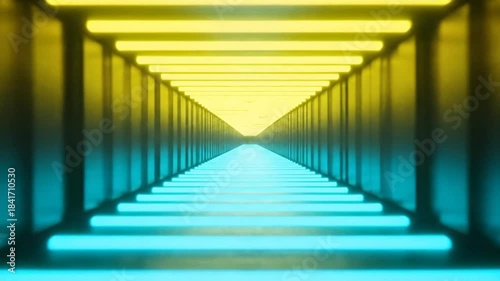 輝くトンネル ターコイズと黄色の無限空間