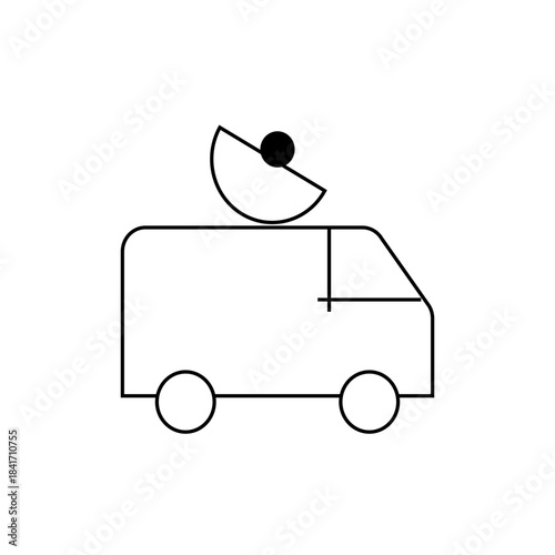 Minimalist Black and White Satellite Dish on Van Illustration