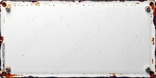 White grunge enamel metal sign mockup; vintage, distressed texture, isolated, clipping path, enamel sign,   old