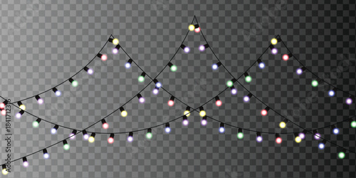 Transparent String Lights Overlay – Colorful Festive Garland Bulbs for New Year, Party, Wedding, Celebration and Decorative Photo Editing (PNG