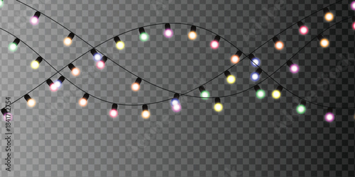 Transparent String Lights Overlay – Colorful Festive Garland Bulbs for New Year, Party, Wedding, Celebration and Decorative Photo Editing (PNG