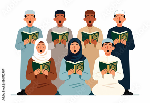 Diverse group of people reading from holy books