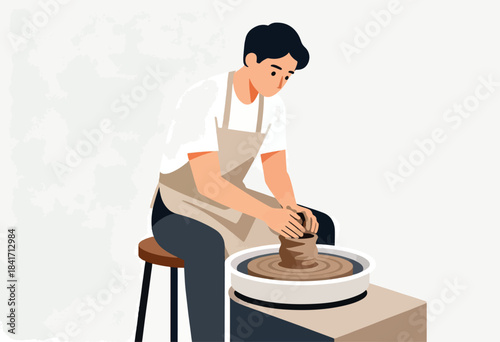 Person at pottery wheel shaping clay