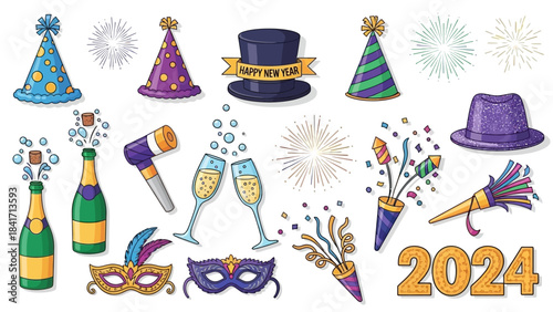 New Years Eve Celebration Party Elements Collection.