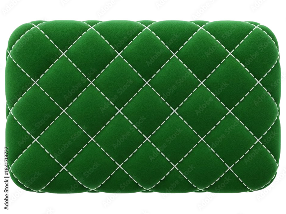 Fototapeta premium Deep green quilted leatherette panel with stitching isolated