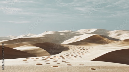 Fototapeta Naklejka Na Ścianę i Meble -  Braille dots emerging from sand dunes in a surreal landscape