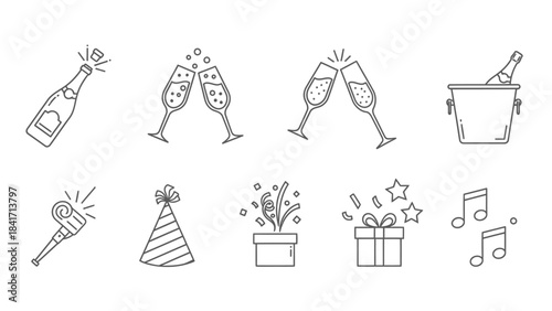 Set of hand-drawn celebration icons for parties and events.