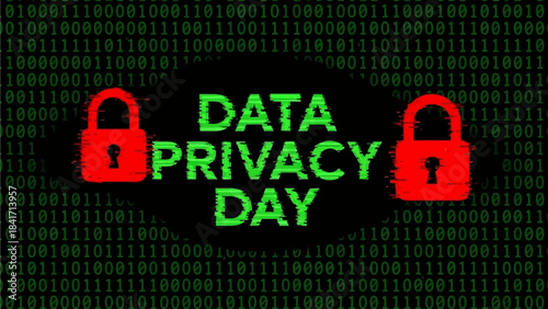 Secure Your Digital Life on Data Privacy Day with Powerful Encryption and Online Safety Awareness, Featuring a Binary Code Background and Cybersecurity Locks
