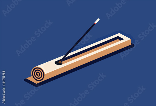 Minimalist incense holder with a lit stick, casting a shadow