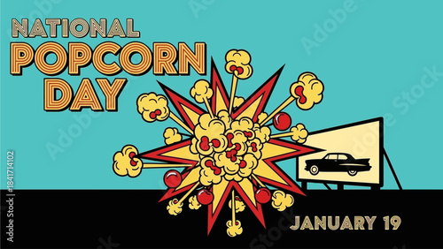 Celebrate National Popcorn Day on January 19th with a classic drive in movie, a fun retro themed event, or a nostalgic film festival showing old time favorites