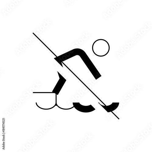 Minimalist Black and White Running Icon with Pole Vault