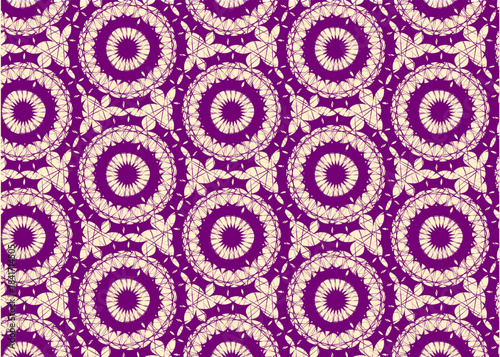 Batik fabric design with varying shapes flowers and elements