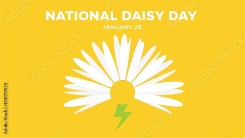 Celebrate National Daisy Day on January 28th with this cheerful yellow background and stylish daisy graphic, perfect for social media posts, cards, and spring-themed designs