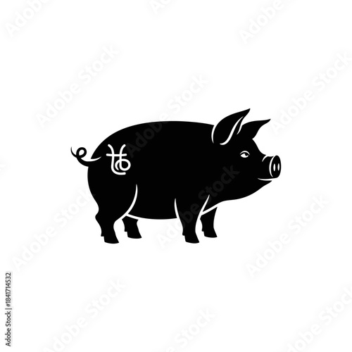 Black Pig Silhouette with Astrology Symbol